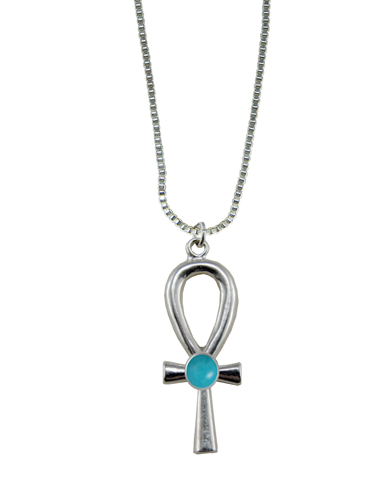 Sterling Silver Egyptian Ankh Pendant With Turquoise